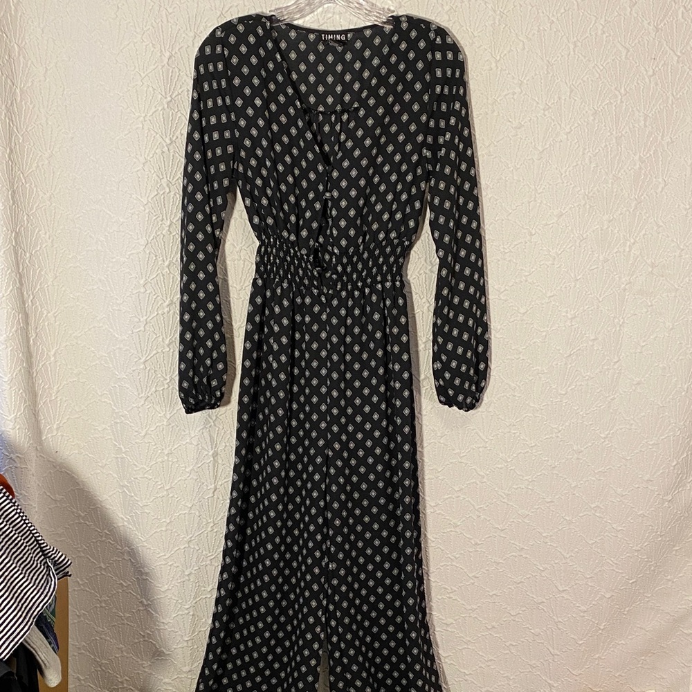 Timing Black and White Patterned Jumpsuit Dressy Airy Confident Baddie Spirited